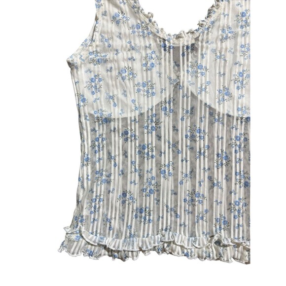 Frankee & Skylarr Cottagecore Floral Ruffle Trim Sheer Cami Top White Blue Sz L - Picture 9 of 10